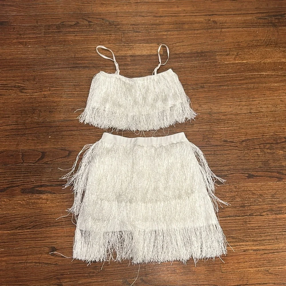 SHEIN Fringe White Skirt and Cropped Tank Set fringe - Picture 2 of 6